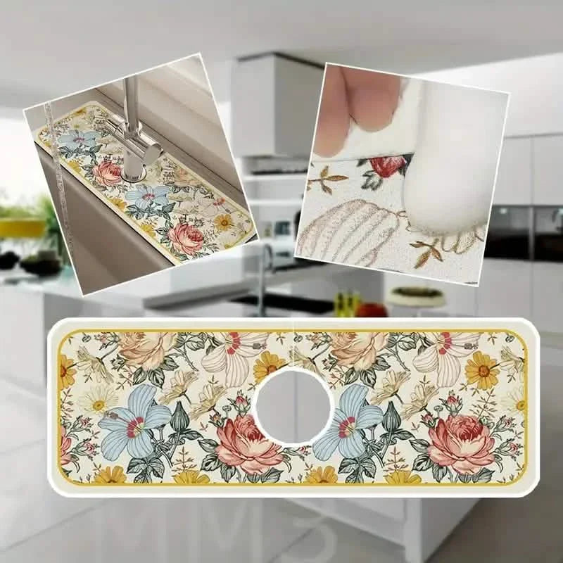 BowLift | Floral Sink Faucet Absorbent Mat