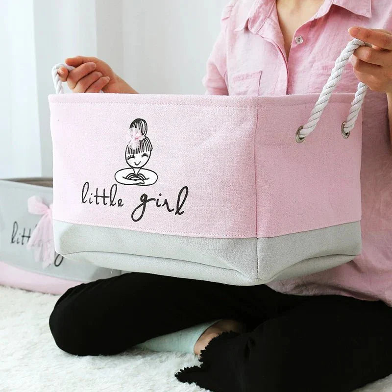 BowLift | Foldable Storage Basket for Baby Toys and Clothing – Durable Canvas Organizer with Handles – Space-Saving Design for Kids’ Room