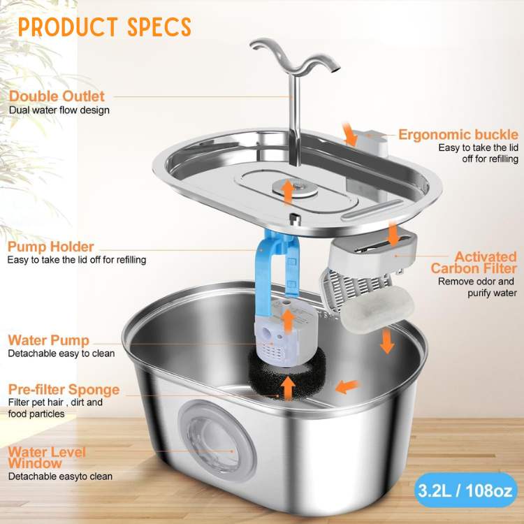 BowLift | Cat Water Fountain | Silent Operation, Stainless Steel & Hygienic Design for Healthy Hydration