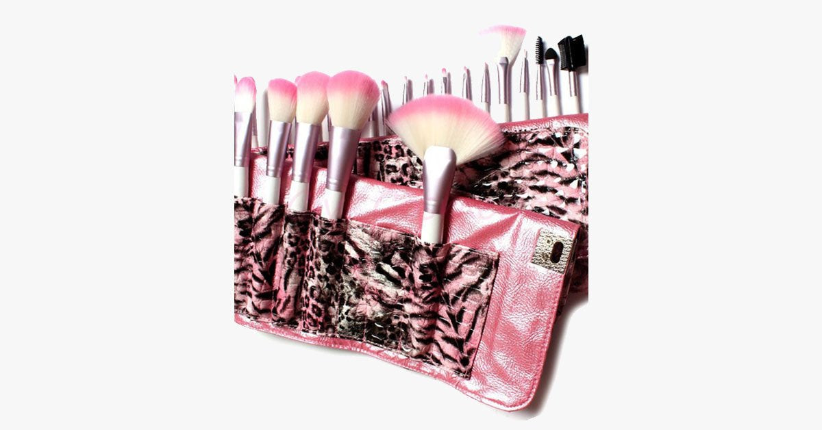 BowLift | 24-piece Pink Leopard Brush Set