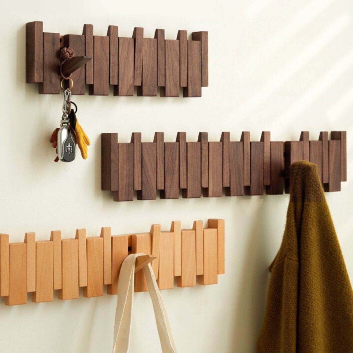 BowLift | Handcrafted Wooden Piano Coatrack | Unique Design with 4-10 Hooks for Hallway, Bedroom & Office Storage