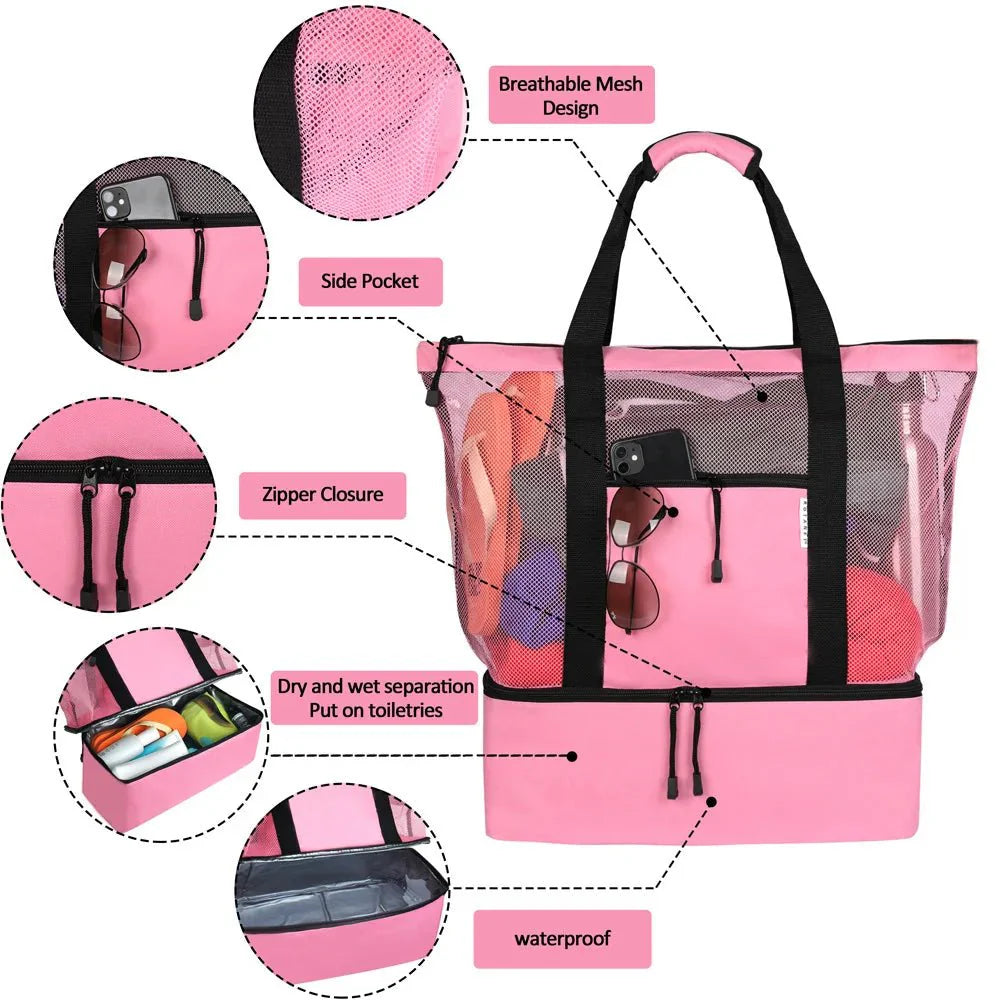 BowLift | High-Capacity Picnic and Beach Bag – Waterproof, Double-Layer Mesh Design for Outdoor Adventures