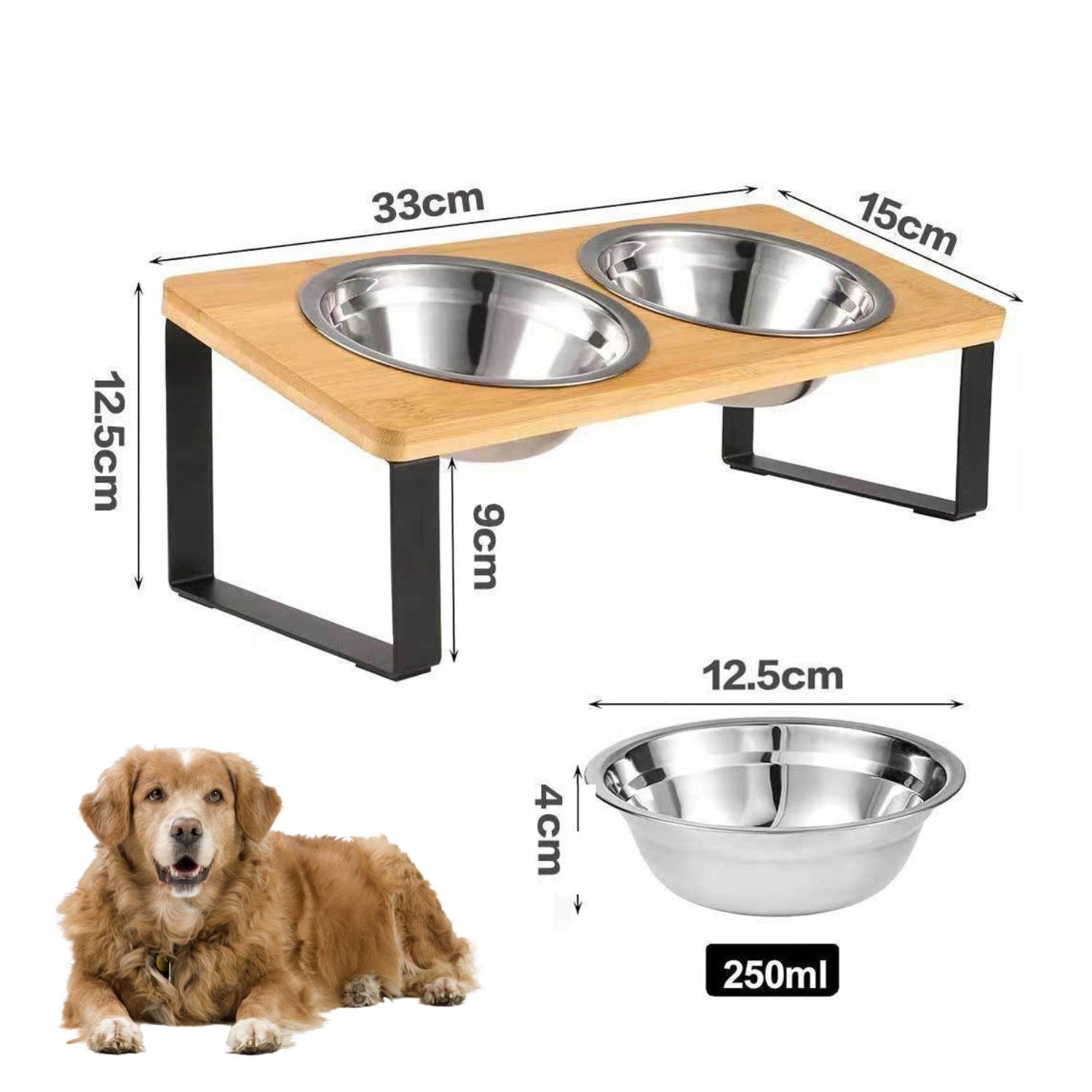 BowLift | Elevated Dog Food Bowl – Bamboo Stand with Removable Stainless Steel Bowls