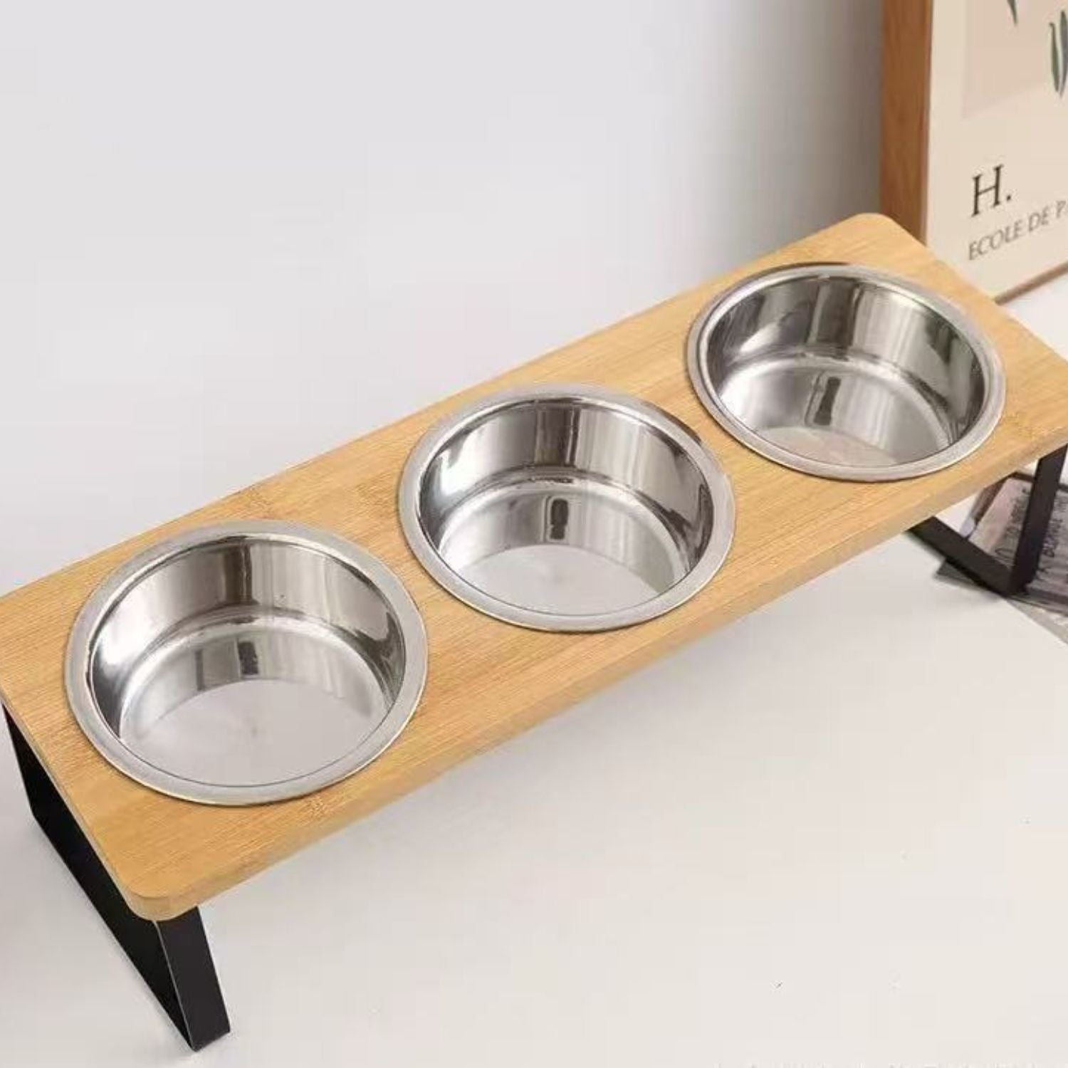 BowLift | Elevated Dog Food Bowl – Bamboo Stand with Removable Stainless Steel Bowls