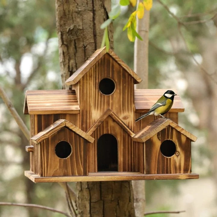 BowLift | Handcrafted Wooden Birdhouse Tree Birdhouse with 6 Holes
