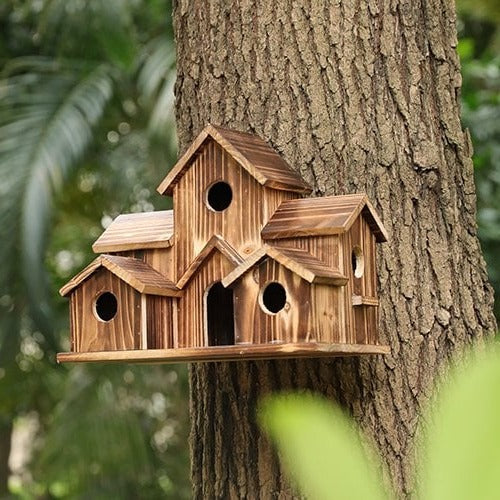BowLift | Handcrafted Wooden Birdhouse Tree Birdhouse with 6 Holes
