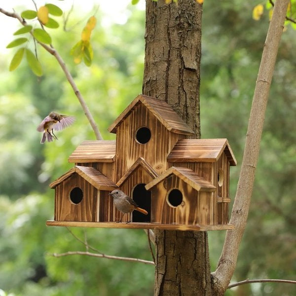 BowLift | Handcrafted Wooden Birdhouse Tree Birdhouse with 6 Holes