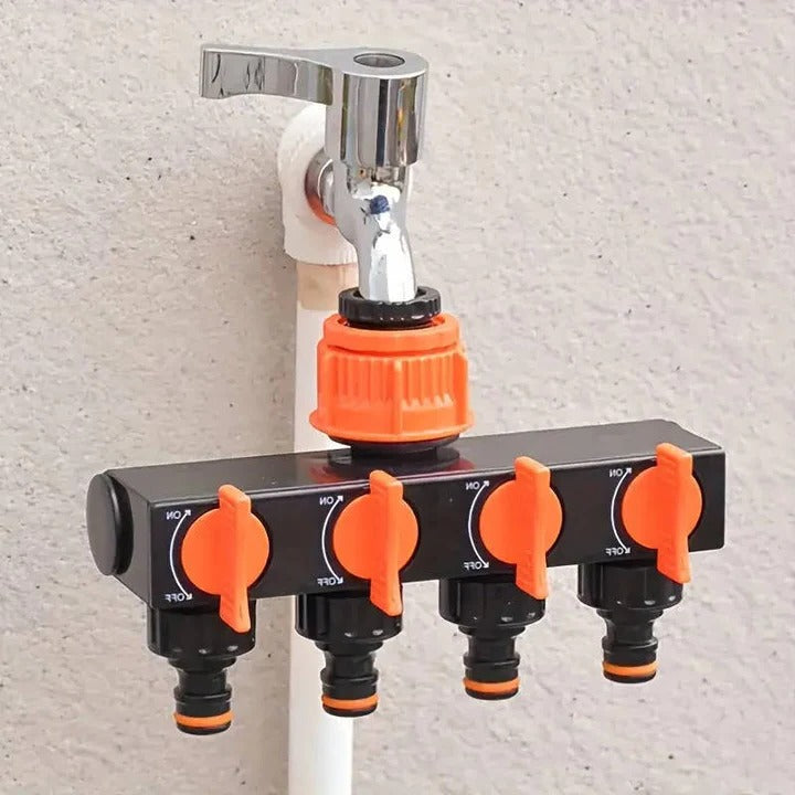 BowLift | 4-Way Metal Garden Hose Splitter with Adjustable Flow Valves