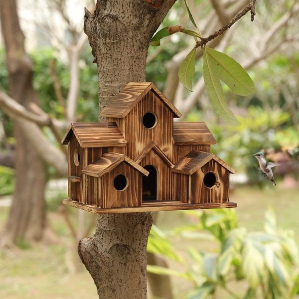 BowLift | Handcrafted Wooden Birdhouse Tree Birdhouse with 6 Holes