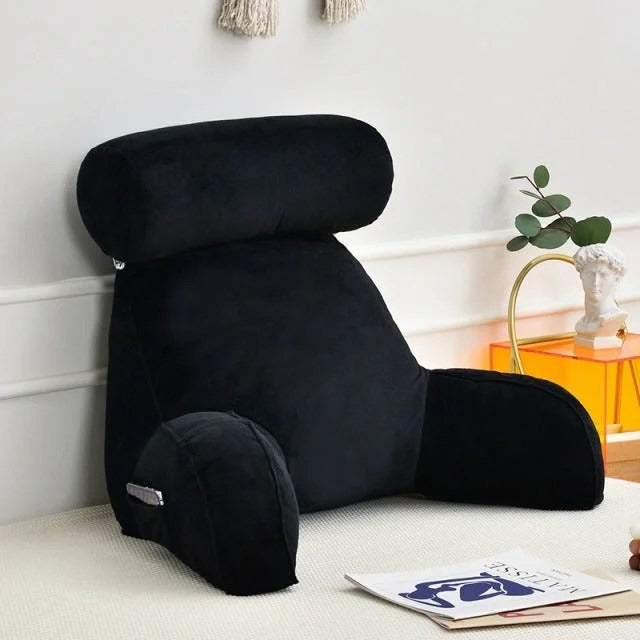 BowLift | Backrest Pillow with Arms | Adjustable Headrest, Soft Velour Cover & Ideal for Couch or Bed Relaxation