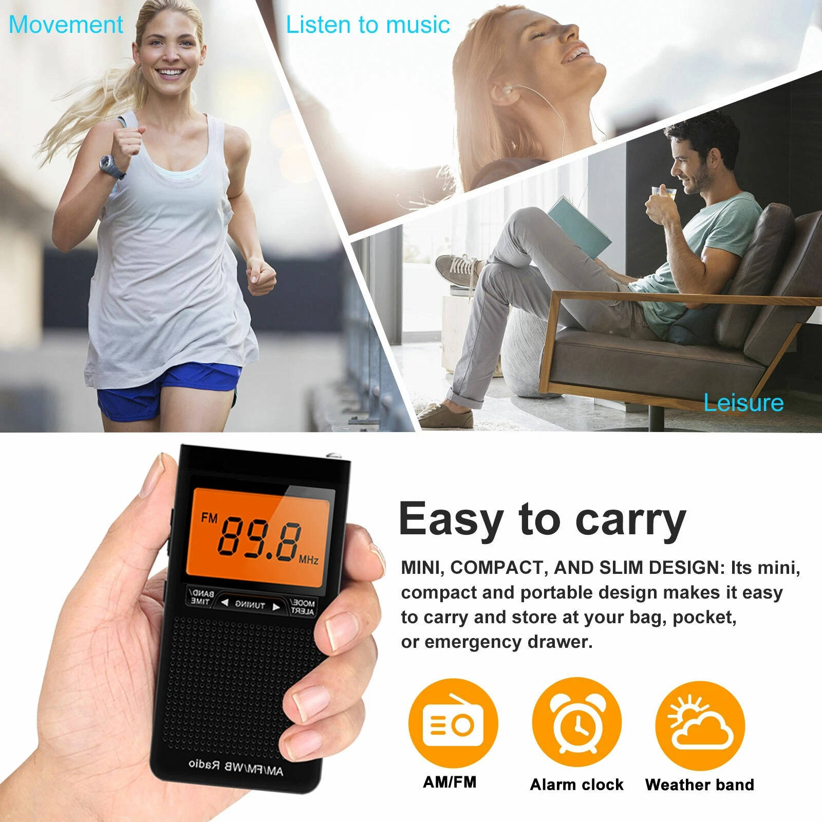 BowLift | Portable AM/FM Pocket Radio with Weather Alerts and Digital Tuning