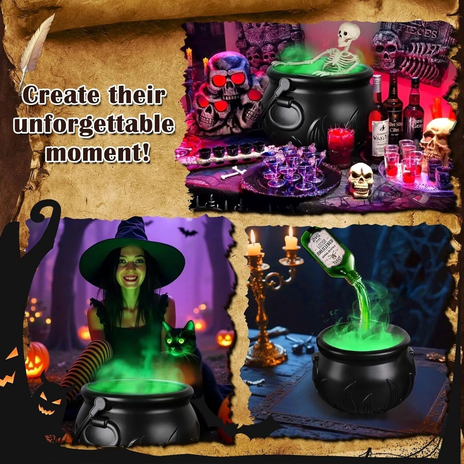 BowLift | Cauldron decoration – with floating magic bottle & fog effect