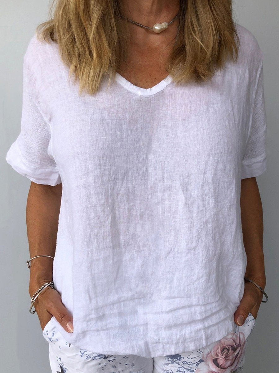 Casual Cotton-Linen Top with Relaxed Fit