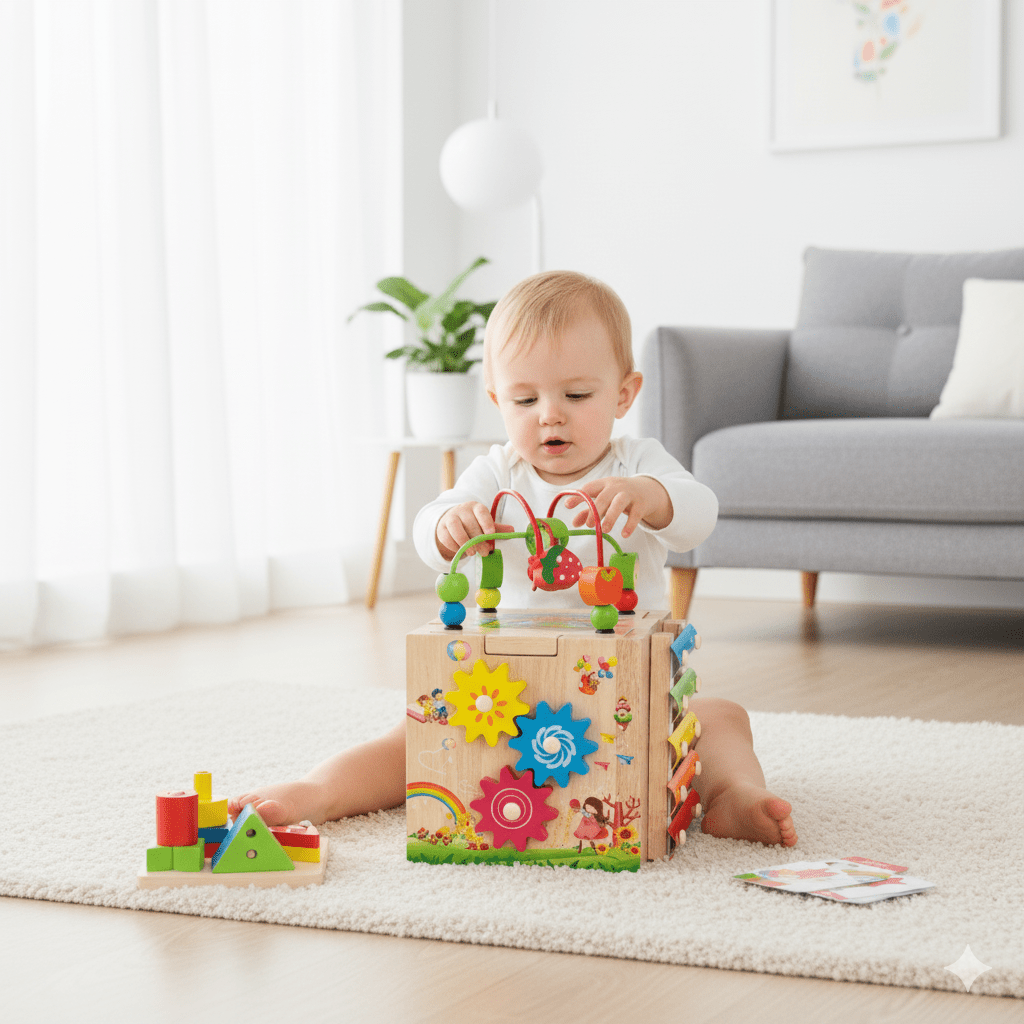 BowLift | 8-in-1 Montessori Wooden Activity Cube for Toddlers