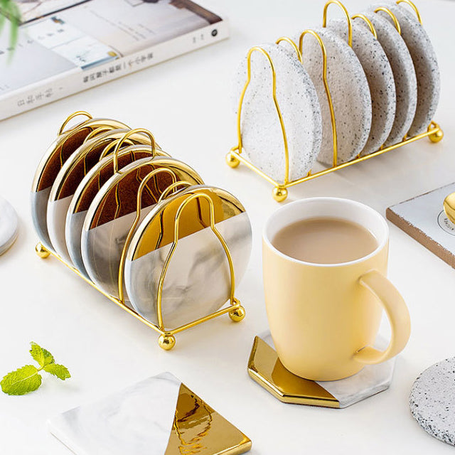 BowLift | Marbled Ceramic Coaster Set with Stand