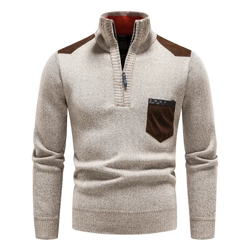 Half-Zip Knit Sweater with Front Pocket