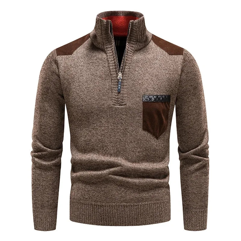 Half-Zip Knit Sweater with Front Pocket