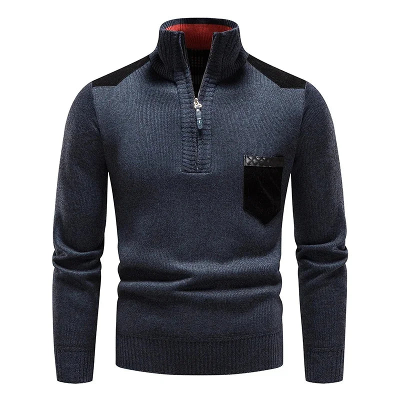 Half-Zip Knit Sweater with Front Pocket