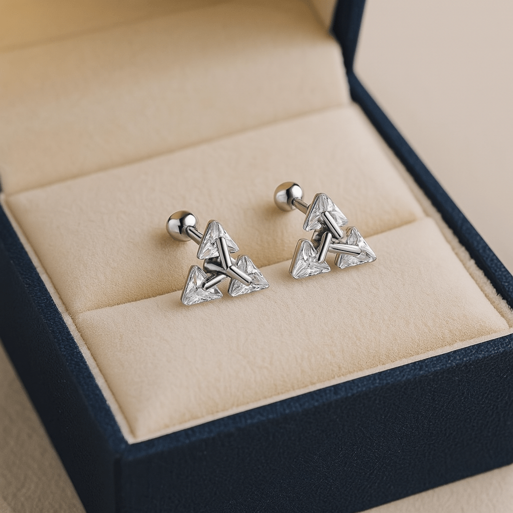 BowLift | AXIS – Silver Triangle Studs for a Modern, Chic Look