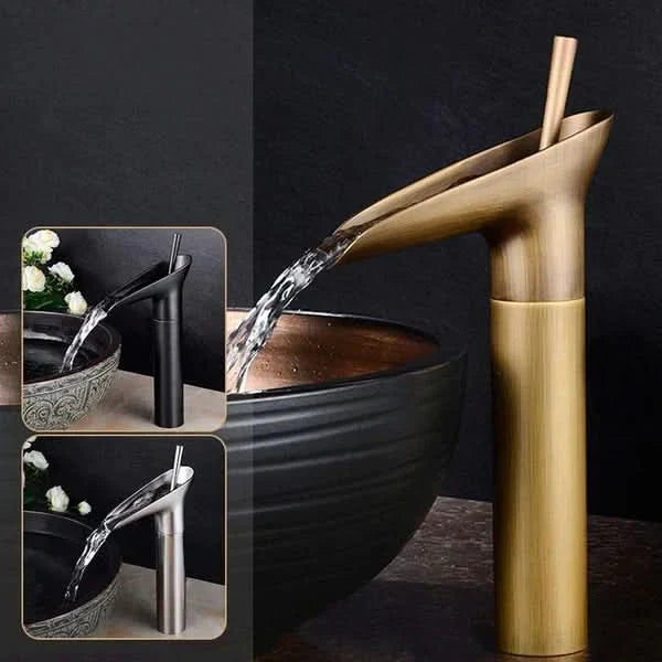 BowLift | Antique Brass Waterfall Bathroom Sink Faucet