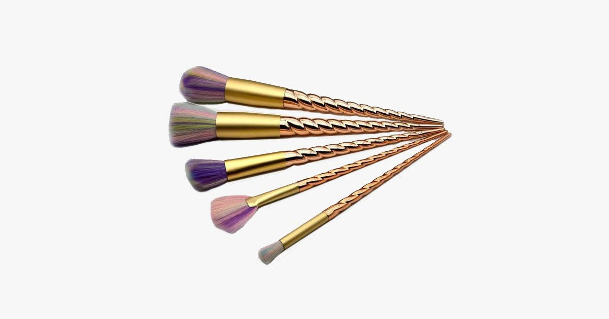 BowLift | Gold twisted unicorn makeup brush set with 5 synthetic brushes - Gives you the perfect makeup!