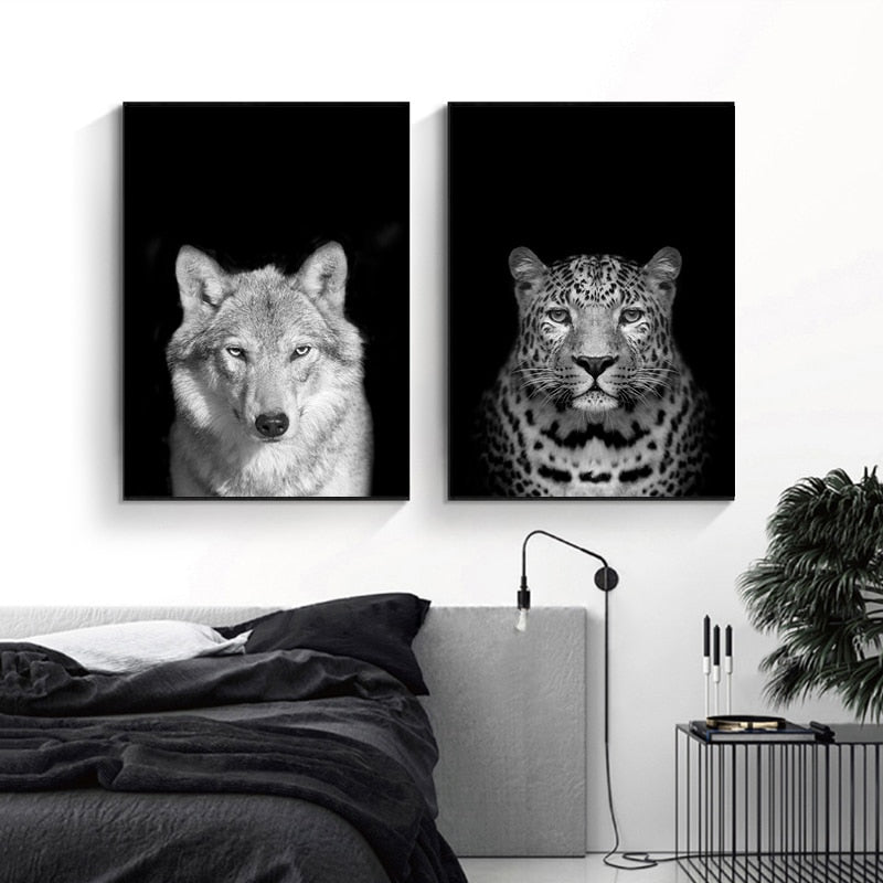 BowLift | Nature Wild Animals Africa Wildlife Black White - Canvas Wall Art Painting