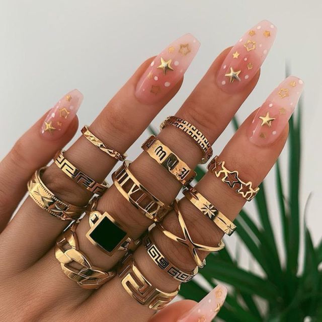BowLift | Fashion Crystal Gold color Geometric Knuckle Rings set