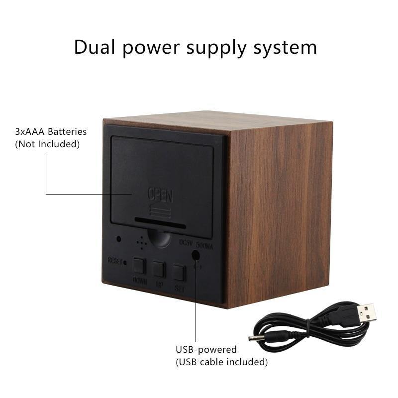 BowLift | LED alarm clock in wooden cube shape