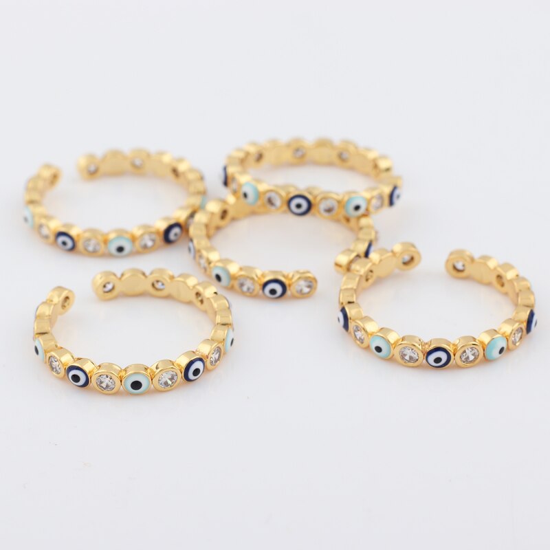 BowLift | Bohemian Rainbow Evil Eye Rhinestone Filled Gold Rings
