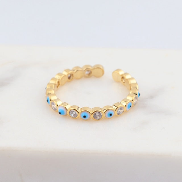 BowLift | Bohemian Rainbow Evil Eye Rhinestone Filled Gold Rings