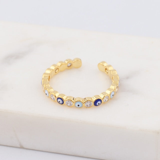 BowLift | Bohemian Rainbow Evil Eye Rhinestone Filled Gold Rings