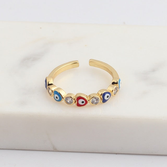 BowLift | Bohemian Rainbow Evil Eye Rhinestone Filled Gold Rings