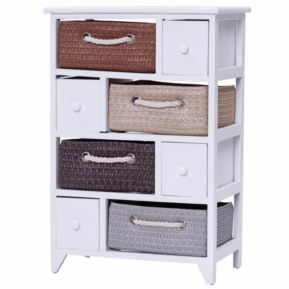 BowLift | Wooden 4 Drawer 4 Woven Basket Storage Cabinet