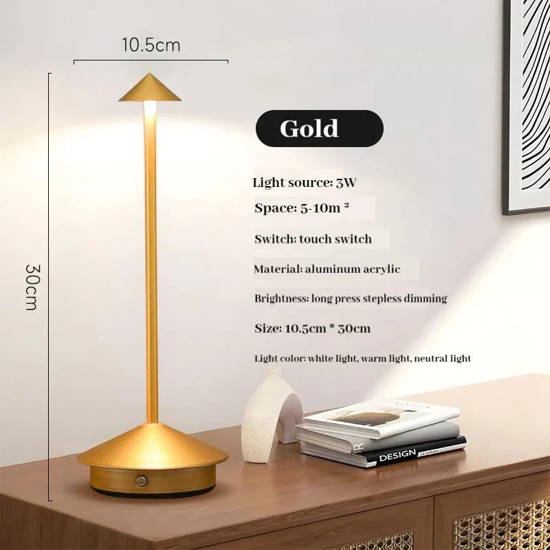 BowLift | Elegant rechargeable metallic table lamp
