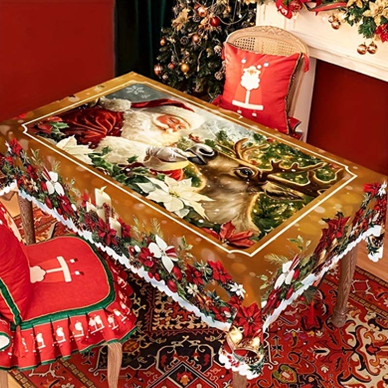 BowLift | Christmas Table Runner with Reindeer and Snowmen – Durable Polyester Tablecloths Model PineGlow