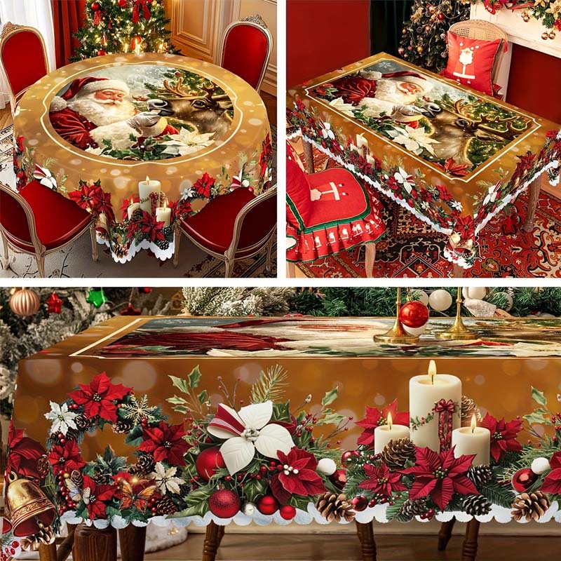 BowLift | Christmas Table Runner with Reindeer and Snowmen – Durable Polyester Tablecloths Model PineGlow