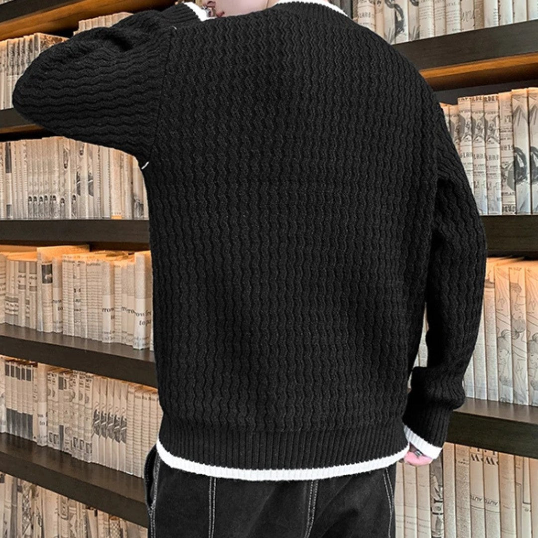 Merino Wool Pullover with Wave Texture
