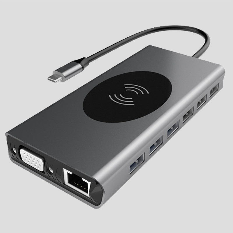 BowLift | Portable 15-in-1 USB C Hub Adapter, with Wireless Charging Board, 4K USB C to HDMI, SD/TF Card Reader and Ethernet