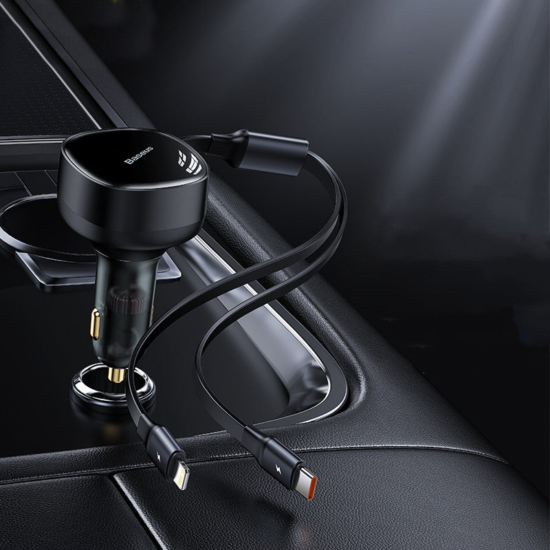 BowLift | 2-in-1 Retractable USB-C & Lightning Car Phone Charger for all Phones & Tablets