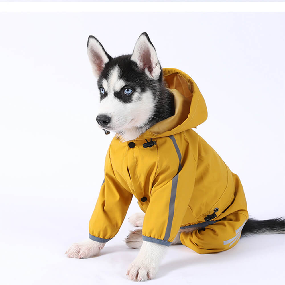 BowLift | Stylish waterproof adjustable reflective stripe dog rain jacket with hood