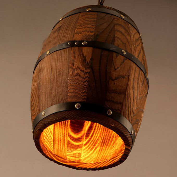 BowLift | BarrelGlow Vintage Pendant Light | Wood Wine Barrel Design | 1-bulb | Rustic Lighting