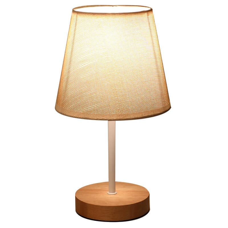 BowLift | Nordic Vintage Fabric Cone Solid Wood LED Table Lamp
