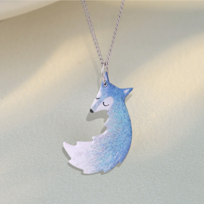 BowLift | Hand-painted Fox and Wolf Couple Embrace Necklace
