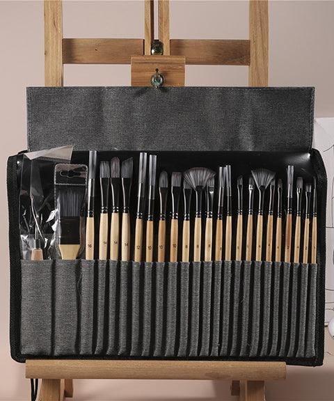 BowLift | Artist Paint Brush Set | 24 Nylon Brushes with 7 Shapes & Palette Knife | Acrylic, Oil & Watercolor