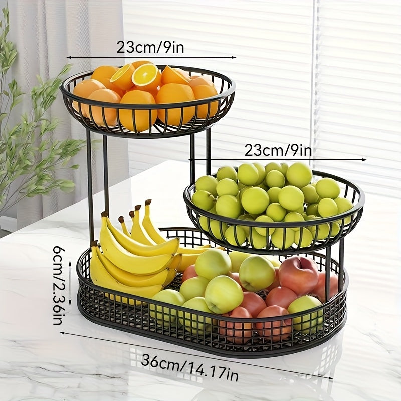 BowLift | Elegant Multi-Tier Metal Fruit Basket - Golden Wire Oval Design | Perfect for Snacks, Cakes & Desserts | Ideal for Easter, Thanksgiving, Christmas Outdoor Celebrations, Outdoor Dining Accessory|Multitier Design|Sturdy Structure, Fruit Decor