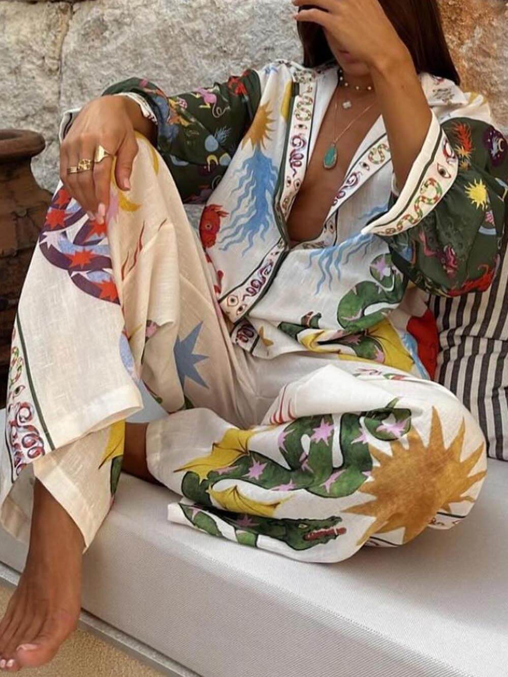 BowLift | Unique Print Long Sleeve Shirt and Elastic Waist Pants Set