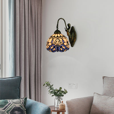 BowLift | Victorian Dome Wall Lighting Art Glass 1 Light Wall Spotlight Light with Mermaid for Corridor in White-Purple