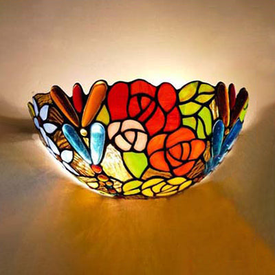 BowLift | Stained Glass Blooming Wall Lighting Rustic Tiffany 2 Lights Art Deco Wall Mount Light for Bedroom