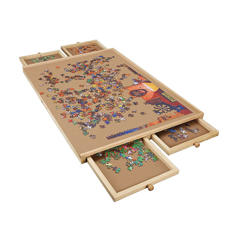 BowLift | 1000 Piece Puzzle Table, 4 Drawers, 29"x21" Wooden Jigsaw Puzzle Plateau, Puzzle Accessories Board for Adults, Puzzle Organizer Storage System, Gift for Mom