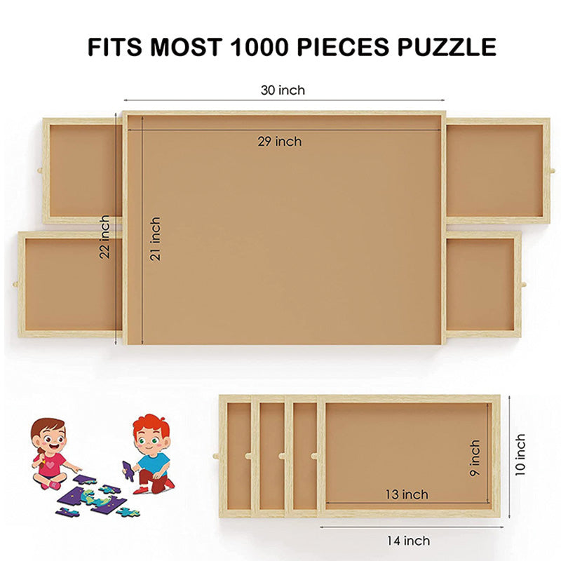 BowLift | 1000 Piece Puzzle Table, 4 Drawers, 29"x21" Wooden Jigsaw Puzzle Plateau, Puzzle Accessories Board for Adults, Puzzle Organizer Storage System, Gift for Mom